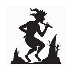 Musical Faun Playing Flute Silhouette
