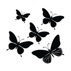 Black Flying Butterflies Silhouette Vector Simple