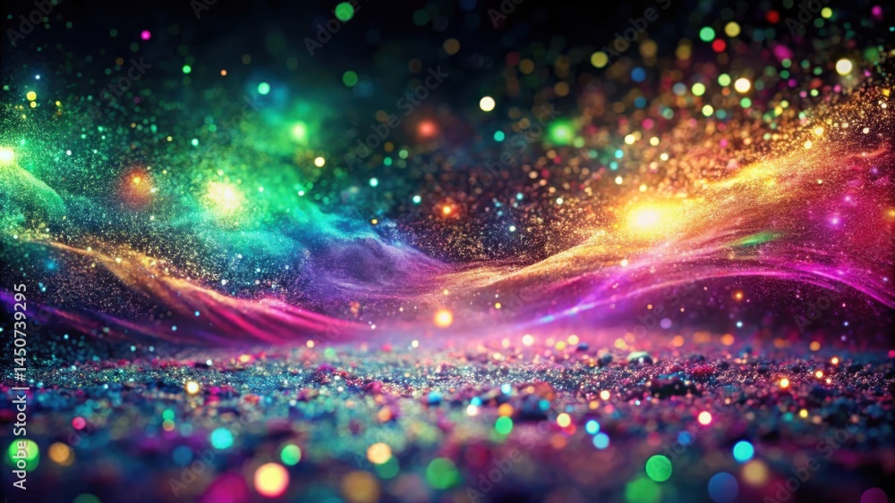 Poster a shimmering, sparkling, and iridescent background with twinkling lights and a mesmerizing blend of 