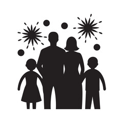 Family Watching Fireworks Night Silhouette