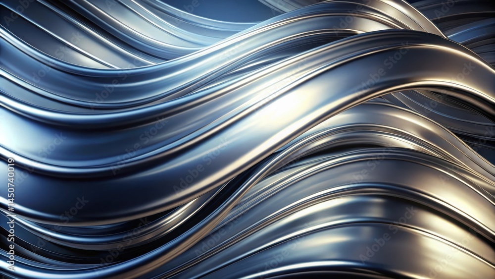 Poster Abstract Metallic Wave Background with a Reflective and Shiny Surface