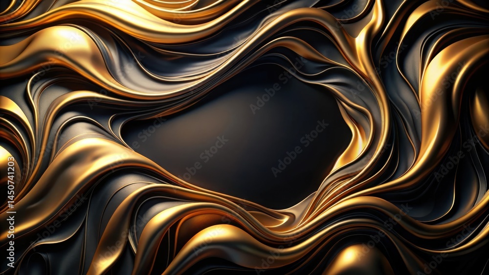 Poster Abstract gold and black swirling fabric frame with a blank center for text and design