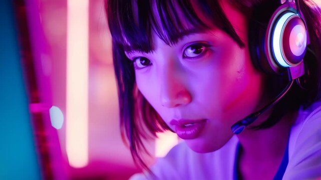笑顔で配信する日本人女性ゲーマーとゲーミング環境