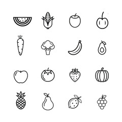 a vector illustration set of fruits and vegetables icon.
