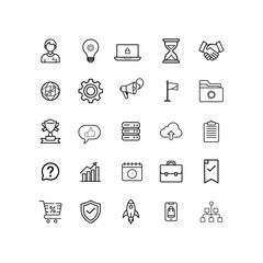 a black outline vector set of Essential Business and Technology Icon Set