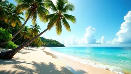 Sun-drenched Sri Lankan beach, swaying coconut palms , idyllic, sunlight, tropics