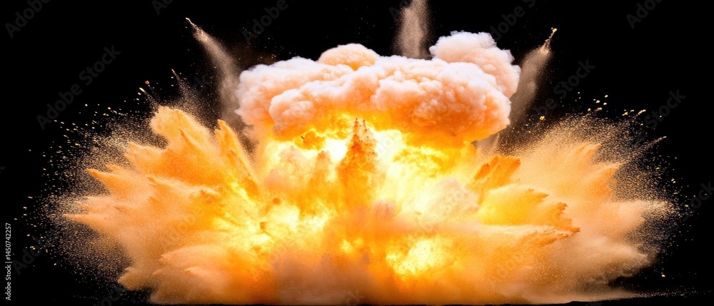 Aufkleber vivid explosion of vibrant orange powder against a stark black backdrop creating a dynamic and impac
