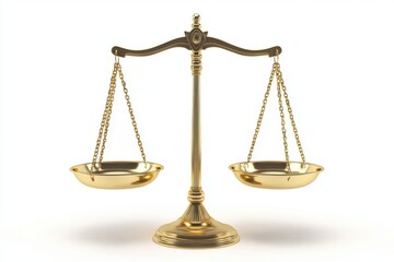 Golden scales of justice isolated on white background on transparent background