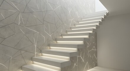 Modern Staircase with Illuminated Geometric Wall and Steps