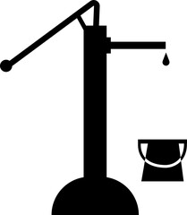 Hand pump or manual pump icon. Consist of spout deep well, lever handle, pipe and body above ground at outdoor, garden for suction source groundwater from shallow borehole at countryside isolated.