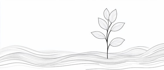 Lonely sprout emerges from undulating earth