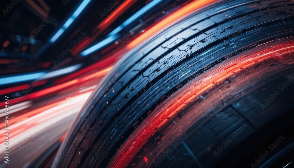 Poster dynamic speed a close-up of a racing tire with vibrant motion blur and dynamic colors