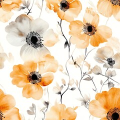 Camille flowers seamless pattern, water color minimalist style