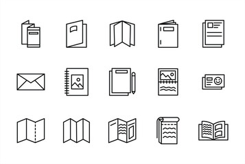 Brochure line icon set. Flyer, open book. Outline signs for printing. Editable Stroke. vector illustration	