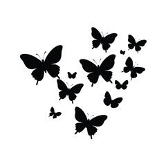 black silhouette of butterflies in flight vector illustration minimal