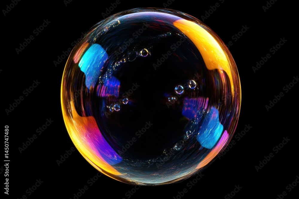 Poster Bubbles rising upwards and expanding in a vibrant display of colors and reflections, able 3D of a bubbles rising upwards and expanding With alpha channel