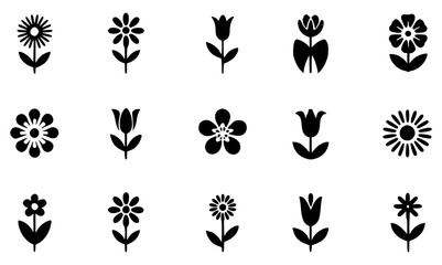 Collection of black and white simple flower icons