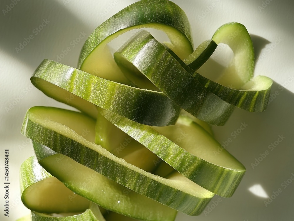 Poster abstract close up of fresh cucumber slices with light and shadow creating a vibrant visual display h
