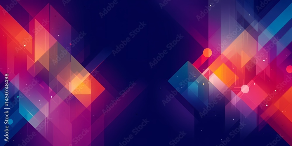 Poster abstract background featuring geometric shapes and vibrant color gradients on dark backdrop