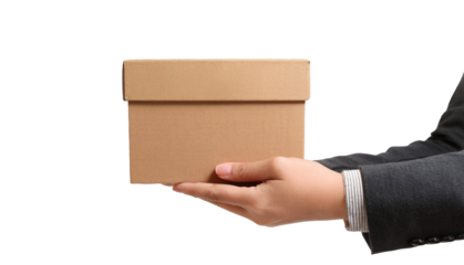 Hand holding a brown cardboard package ready for delivery