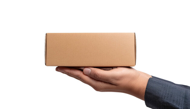 Hand holding a brown cardboard package ready for delivery
