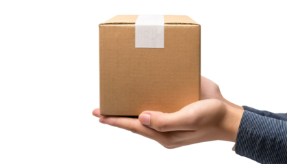 Hand holding a brown cardboard package ready for delivery