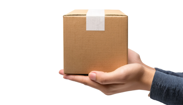 Hand holding a brown cardboard package ready for delivery