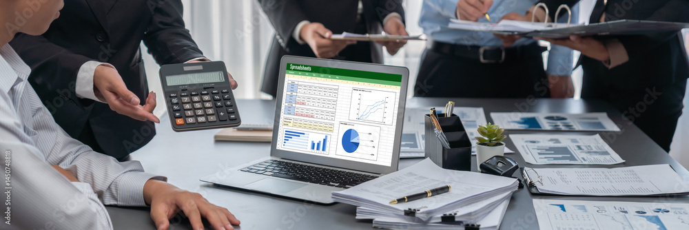 Poster spreadsheet document information financial startup concept. data and graphs in spreadsheet documents