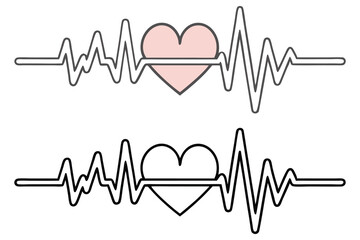 Two heartbeats with stylized heart shape represents a healthy pulse and life indicator