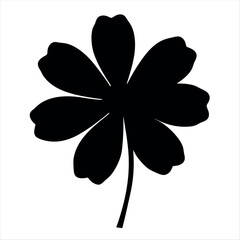 Simple Black Flower Silhouette with Six Petals on a White Background