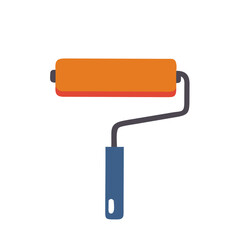 Orange paint roller tool icon in flat vector style