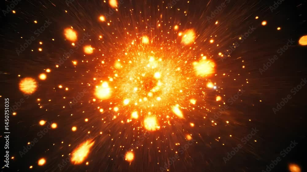 Poster explosive cosmic burst with radiating motion and fiery sparks in dynamic movement