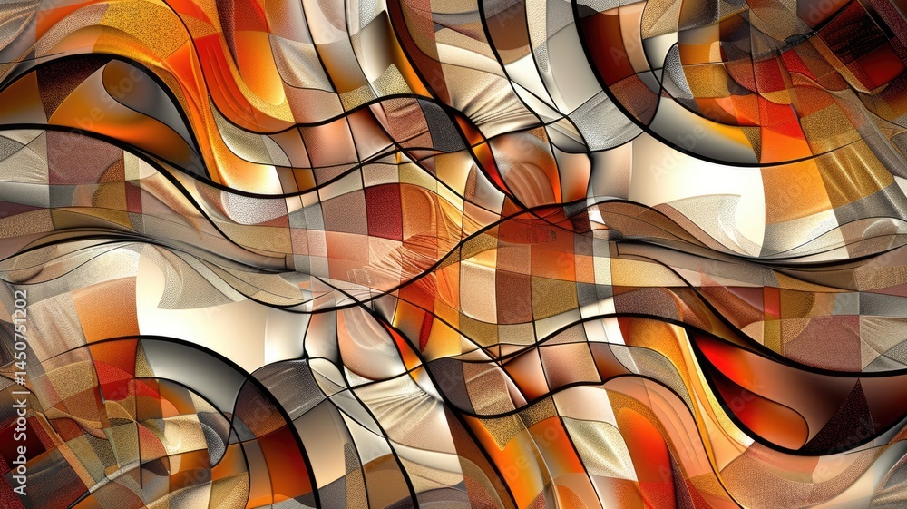 Poster explore this vibrant abstract digital art featuring complex patterns and dynamic shapes. the interpl