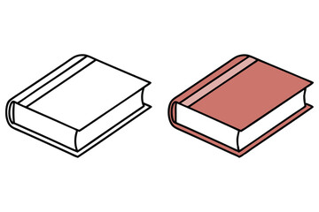 Two isometric book icons, one outlined, and one solid red with trim on transparent background