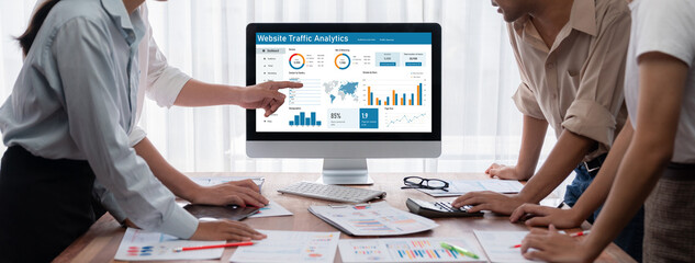 Computer software for website traffic analytics data on computer screen. Concept of SEO search...