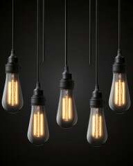 Edison bulbs hanging against a dark background creating a warm and inviting ambiance with a vintage style and a modern twist in a studio shot