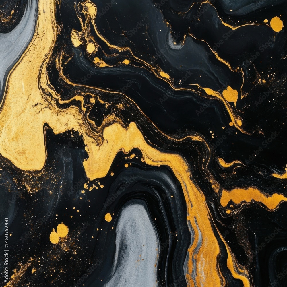 Poster captivating abstract art featuring fluid gold streaks on a dark backdrop creating a luxurious and dy