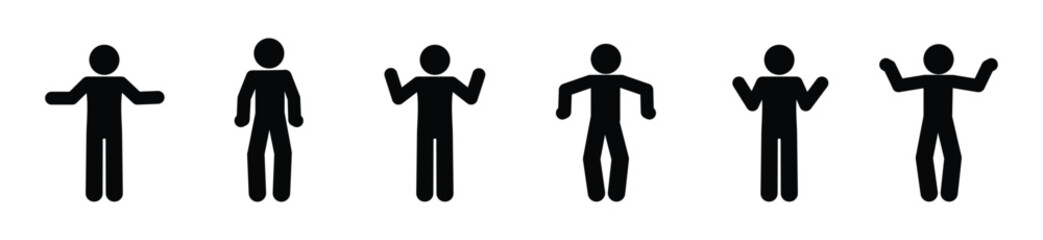 man icon, stick figure people, illustration of human postures and gestures, isolated pictograms	
