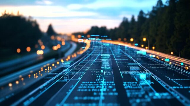 A glowing timeline superimposed on a highway at dusk, where milestone markers indicate key turning points in business strategy, leading towards a bright, illuminated future.