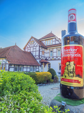 Schierke, Germany - April 30, 2025: The old pharmacy - the historic headquarters of Schierker Feuerstein and an important place for the history of the herbal semi-bitter.
