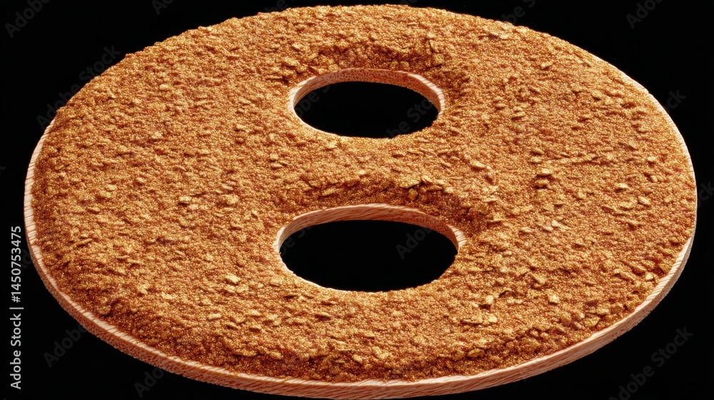 Poster golden textured torus with two holes against a black backdrop creating a striking contrast and visua