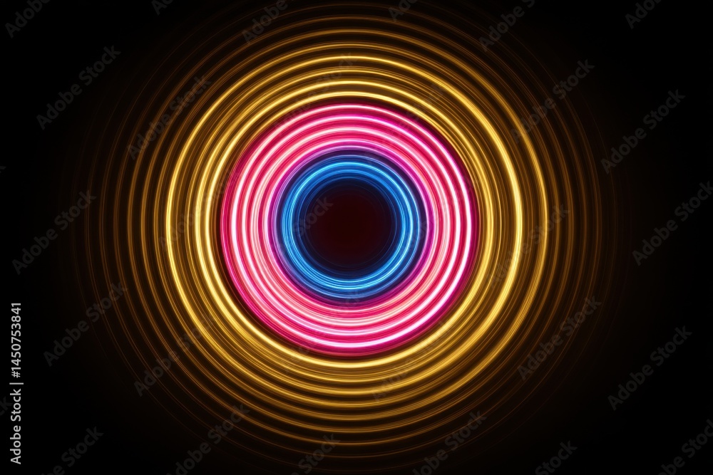 Poster abstract luminous concentric circles against black backdrop creating a mesmerizing visual effect