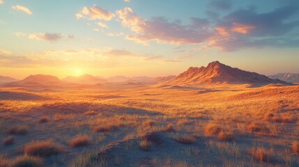 Naklejka premium Golden desert landscape at sunrise.