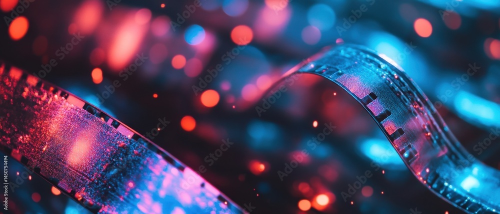 Aufkleber abstract film strip illuminated by vibrant neon lights creating a captivating visual experience with