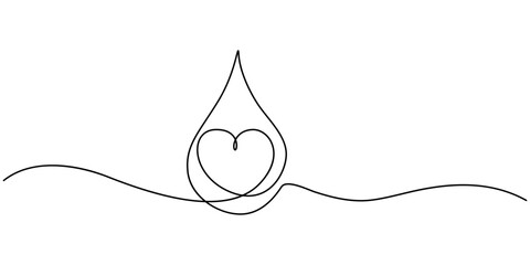 Continuous line drawing of blood drop on transparent background, blood drop icon continuous one line drawing, Single line continuous drawing of blood drop, Continuous line drawing of drop. Water drop.
