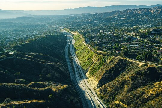 Exploring the San Andreas Fault in California: An aerial view of geological features and urban landscape, Aerial shot of a small section of the San Andreas Fault to the North West of Los Angeles - Powered by Adobe