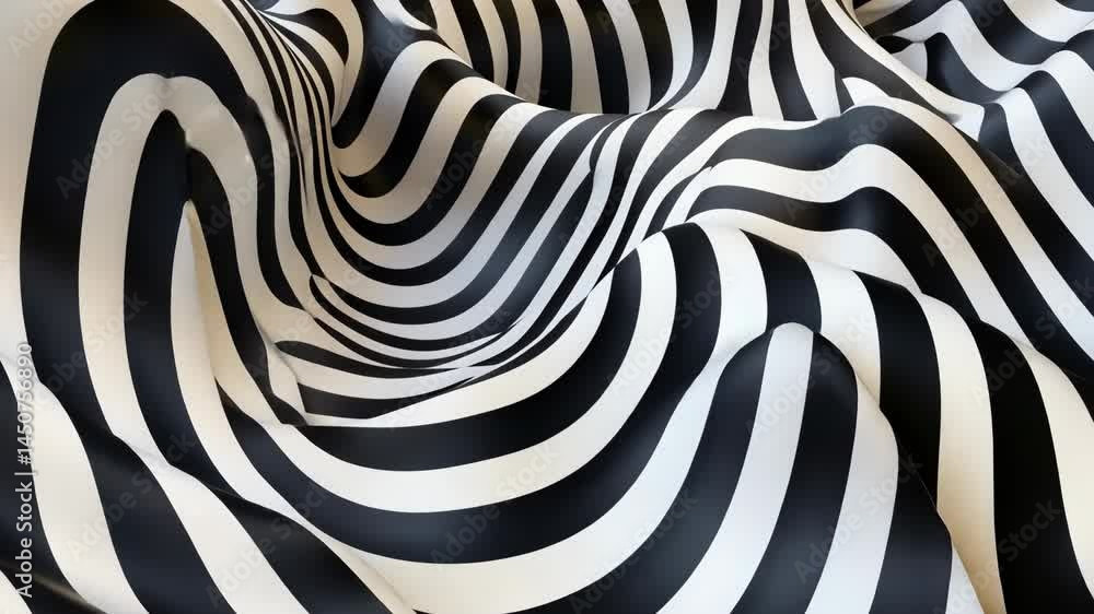 Poster flowing black and white pattern waves create dynamic optical illusion