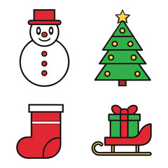 Christmas Icons Collection | Santa, Reindeer, Snowman, Sleigh, Tree, Gift Vector Art