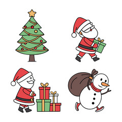 Christmas Icons Collection | Santa, Reindeer, Snowman, Sleigh, Tree, Gift Vector Art