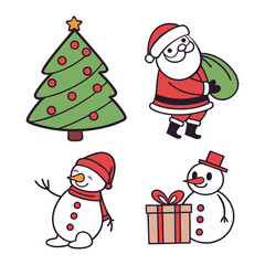 Christmas Icons Collection | Santa, Reindeer, Snowman, Sleigh, Tree, Gift Vector Art